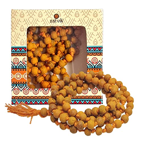 SATVIK 108+1 Beads Haldi Mala White Natural Rosary Jaapmala for Meditation Prayer Japamala Chakra Maala Hare Ram Hare Krishna malaNecklace