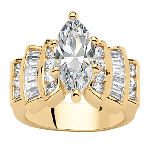 PalmBeach Yellow Gold-Plated or Silvertone Marquise Cut Cubic Zirconia Step Top Engagement Ring Size 6