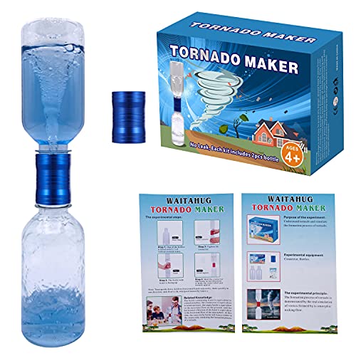 Tornado tube bottle connectors cyclone toy maker,No leak Lightweight metal with two empty bottle vortex connector,Science education for 4-12 year old children learning toys with gift box (Blue)