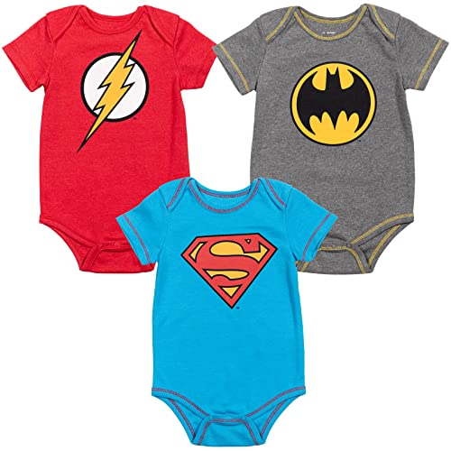 WARNER BROS DC Comics Justice League Batman Superman The Flash Newborn Baby Boys 3 Pack Bodysuits 3-6 Months