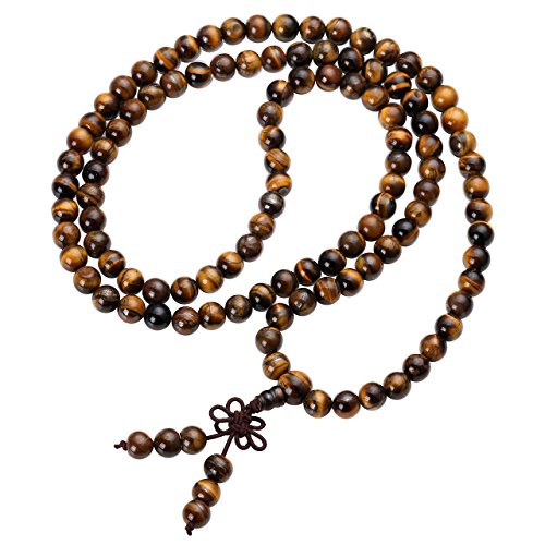Jovivi Tibetan 8mm 108 Natural Tiger Eye Gemstone Beads Prayer Mala Bracelet Necklace