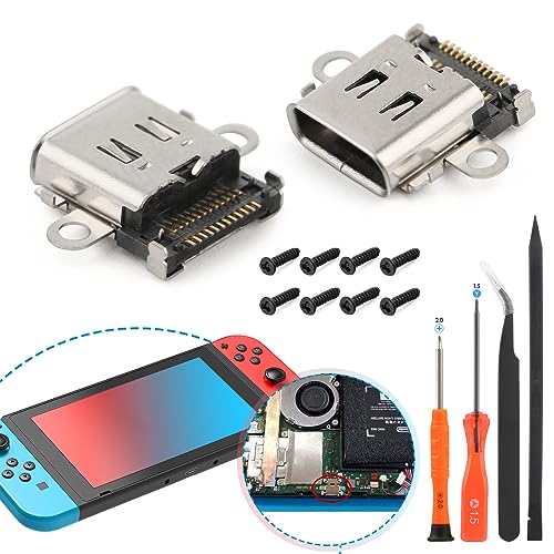 2 Pack for Nintendo Switch Charging Port Replacement For Nintendo Switch Dock Connector NS Switch USB Type C Charge Power Socket Jack Port Console Accessories (With Screws and Repair Tools)