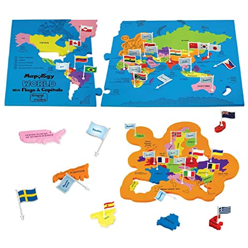 Imagimake Mapology World Map Puzzle - Includes Country Flags & Capitals | Educational Toys for Kids 5-7 | Fun Jigsaw Puzzle for Girls & Boys Toy Age 6-8 | Easter Gifts for Kids | Easter Toys