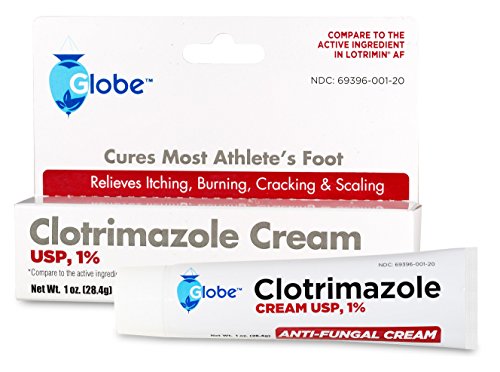 Globe Clotrimazole Cream 1% (1 oz) Relieves The itching, Burning, Cracking and Scaling associated Athletes Foot, Jock Itch, Ringworm and More.