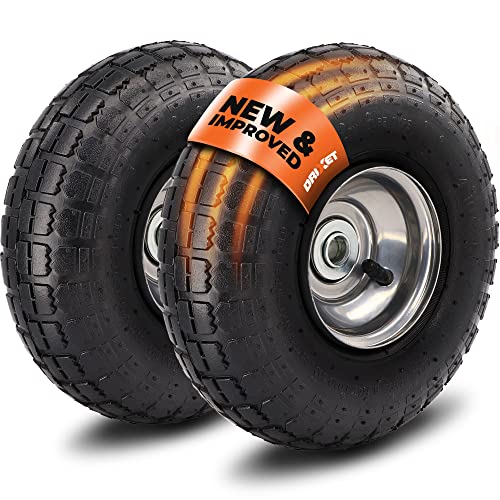 10' Heavy Duty 4.10/3.50-4 Tire - Dolly Wheels and Hand Truck Wheels Replacement - 4.10 3.50-4 Tire and Wheel for Gorilla Cart, Generator, Lawn Mower, Garden Wagon. 5/8' Axle Borehole (2 Pack) Ram-Pro