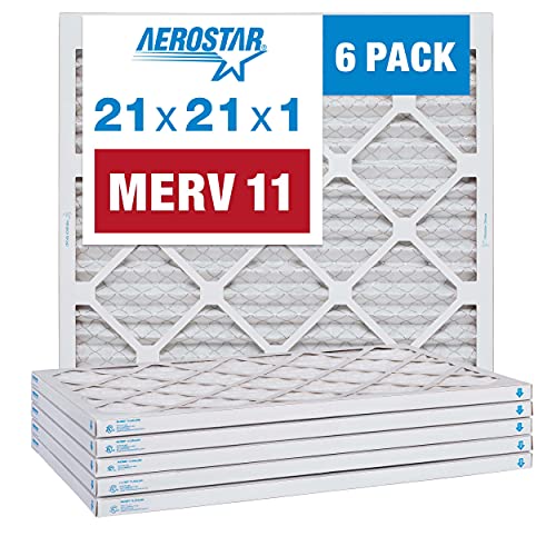 Aerostar 21x21x1 MERV 11 Pleated Air Filter, AC Furnace Air Filter, (Pack of 6) (Actual Size: 20.875' x 20.875' x 0.75')