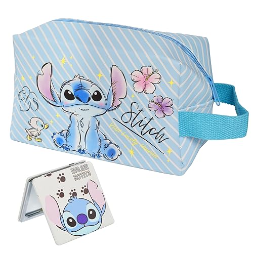 ENENSET Stitch Travel Cosmetic Bag, Large Capacity Cartoon Cosmetic Pouch Makeup Bag with Zipper, PU Travel Toiletry Bag Makeup Accessories Organizer
