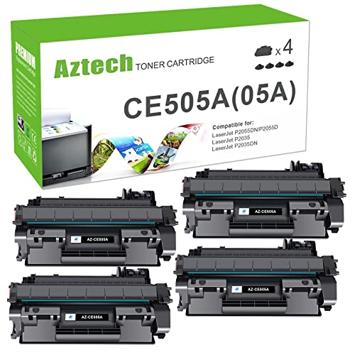 Aztech Compatible for P2035 Toner Cartridge Replacement for HP 05A CE505A P2035N Toner Cartridge for HP 2035N P2055DN 2055DN P2030 P2050 P2055X P2055D Printer (Black 4-Pack)