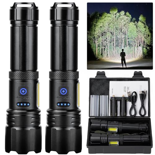 Sigoobal Rechargeable Flashlight, 2 Pack 900000 High Lumens Super Bright Flash Light, 7 Modes with COB Work Light, IPX6 Waterproof, Powerful Handheld LED Flashlights for Camping, Hiking