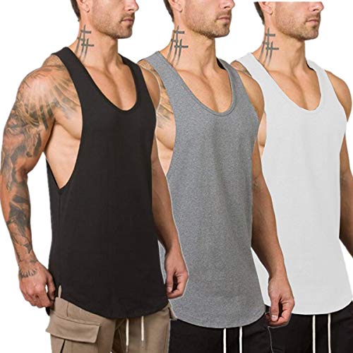 Muscle Killer 3-Pack Men's Muscle Gym Workout Stringer Tank Tops Bodybuilding Fitness T-Shirts (X-Large, Black+Gray+White)