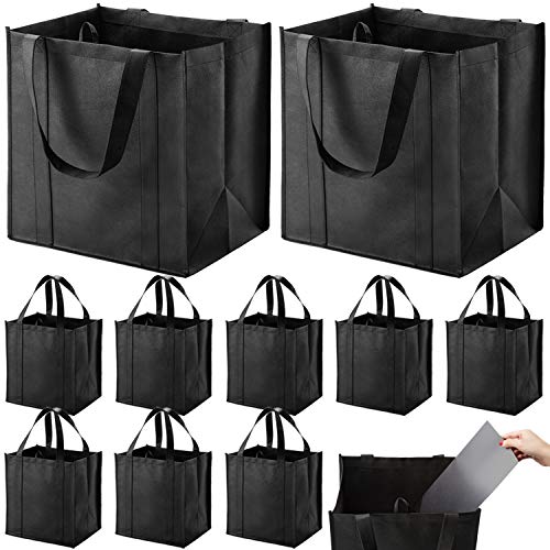 NERUB Set of 10 Reusable Grocery Bags Heavy Duty Shopping Bags Large Grocery Totes with Reinforced Bottom Super Sturdy Handles, Black