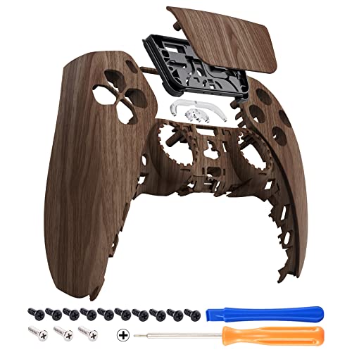 eXtremeRate Wood Grain Soft Touch Touchpad Front Housing Shell Compatible with ps5 Controller BDM-010 BDM-020 BDM-030 040, DIY Replacement Shell Custom Touch Pad Cover Compatible with ps5 Controller