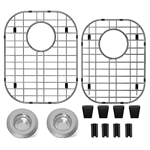 2Pack Sink Protectors for Kitchen Sink 13'x16'and 11.2'x14.5',Stainless Steel Sink Grid, Sink Rack for Bottom of Sink, Rust Resistant Metal Sink Protector with 2Pack Sink Strainer (2 Pack Rear Drain)