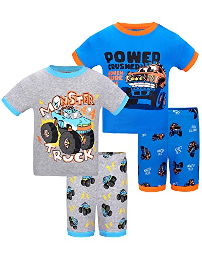DAUGHTER QUEEN Monster Truck Pajamas for Boys Toddler Kids 100% Organic Cotton Short Pjs 3T Children Summer Pj Sets Jammies Sleepwear Clothes Outfits Size 3 Years Old