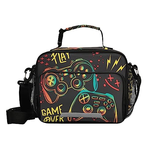 VIGTRO Hand Drawn Joystick Lunch Bag,Insulated Leakproof Lunch Box with Adjustable Shoulder Strap,Video Game Controller Reusable Cooler Tote Bag for Work,Office,Picnic,Travel