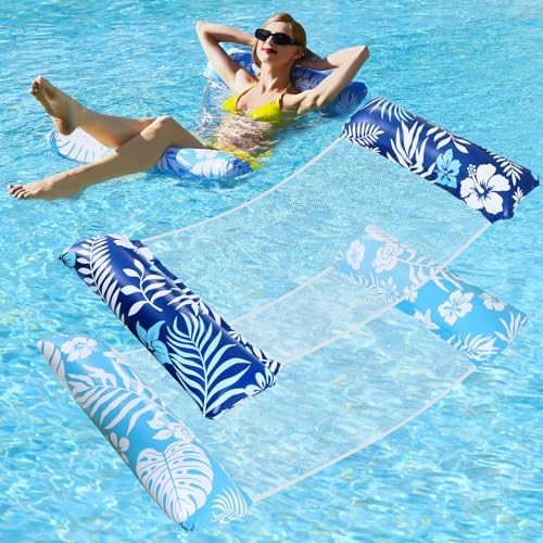 Pool Floats - 2 Pack Pool Floats Adult Size, 4-in-1 Pool Floaties Hammock, Inflatable Pool Floats, Non-Stick PVC Material Pool Floats Adult - Blue