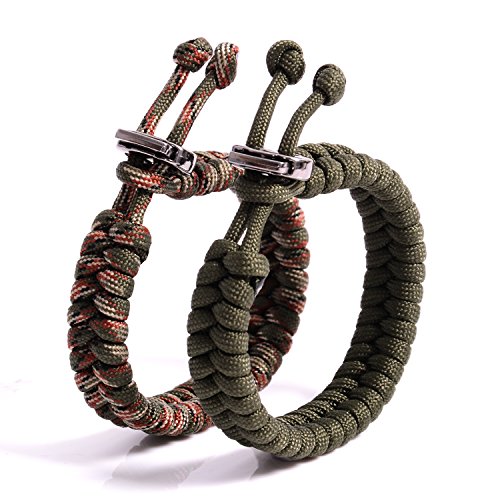 The Friendly Swede Set of 2 Fish Tail Paracord Bracelets with Metal Clasp, Survival Bracelets, Paracord Bracelets, Rope Bracelets - Adjustable Size - Army Green + Army Green Camo - Fits 7'-8.5' Wrists