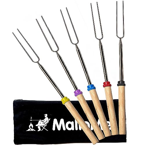 MalloMe Smores Sticks for Fire Pit Long - Marshmallow Roasting Sticks Smores Kit - Smore Skewers Hot Dog Fork Campfire Cooking Equipment, Camping Essentials S'mores Gear Outdoor Accessories 32' 5 Pack