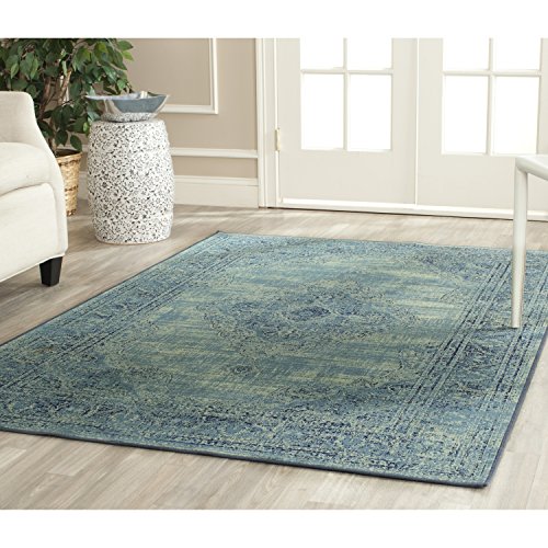 SAFAVIEH Vintage Collection Area Rug - 6'7' x 9'2', Turquoise & Multi, Oriental Medallion Distressed Viscose Design, Ideal for High Traffic Areas in Living Room, Bedroom (VTG112-2220)