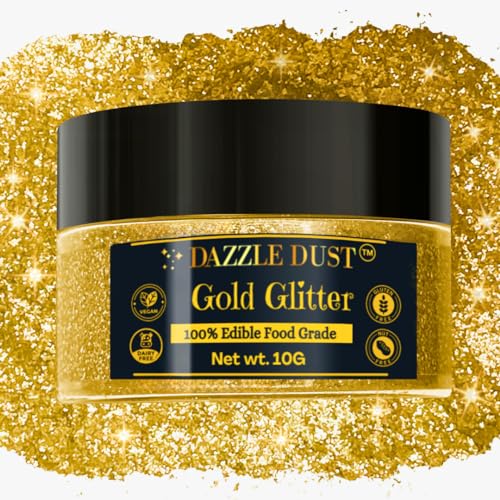 (BULK–10g) Gold Edible Glitter For Drinks, Gold Sprinkles For Cake Decorating, Cocktails, Gold Luster Dust Edible Glitter For Cakes, Edible Cake Decorations 100% Food Safe, Vegan, Gluten Free.