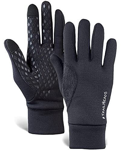 TrailHeads Men’s Running Gloves - Black Touchscreen Gloves - Lightweight Gloves - Large