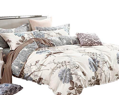 Swanson Beddings Daisy Silhouette Reversible Floral Print 3-Piece 100% Cotton Bedding Set: Duvet Cover and Two Pillow Shams (King)