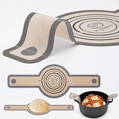 Silicone Bread Sling Dutch Oven - Best Japan Silicone. Non-Stick & Easy Clean Reusable Silicone Bread Baking Mat. With Extra Long Handles Bread Baking Sheet Liner, 1 Grey pcs for Transferable Dough