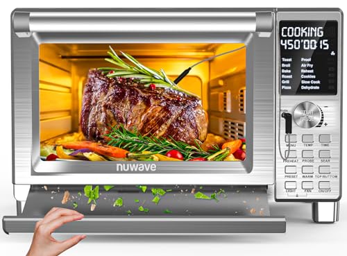 Nuwave Bravo XL Pro Air Fryer Toaster Oven, Improved 100% Super Convection, Quicker & Crispier Results, 112 Foolproof Presets, Multi-Layer Even Cooking, 50-500F, Smart Probe, 30QT, Stainless Steel