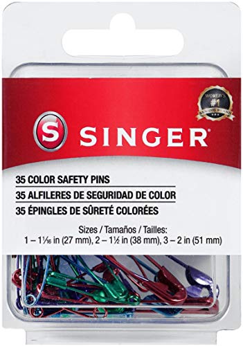 SINGER 00294 Metallic-Coated Safety Pins, Colors may vary and Sizes, 35-Count,