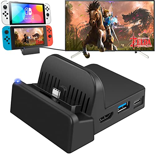 Switch Dock for Nintendo Switch, Portable Nintendo Switch Docking Station for TV with 4K HDMI/USB 3.0/ USB-C Charging Ports, Replacement for Official Nintendo Switch Dock