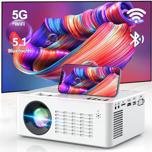 TMY 5G WiFi Projector with Bluetooth 5.1, HD Movie Projector, 1080P Supported Mini Projector, Portable Outdoor Projector, Compatible with TV Stick, Phone, Computer, HDMI, USB, AV, TF