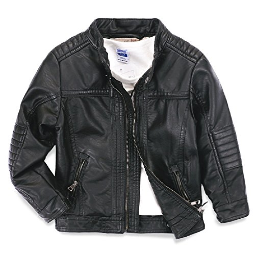 LJYH Boys Leather Jackets New Spring Children Collar Motorcycle Faux Leather Zipper Coats 5/6yrs(120)