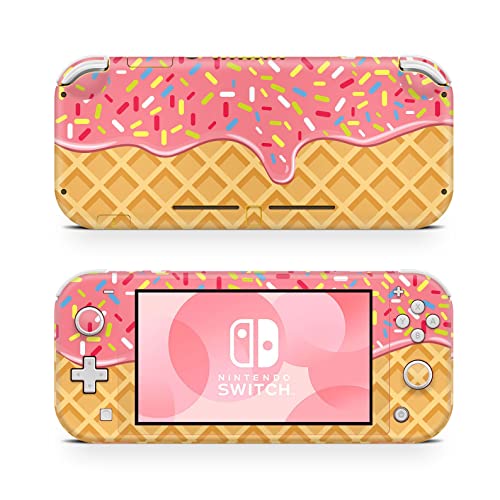 ZOOMHITSKINS Switch Lite Accessories, Compatible for Nintendo Switch Lite Skin, Waffle Cookie Sweet Food Cute Donut Pink Yellow, 3M Vinyl, Durable & Fit, Easy to Install, Made in The USA