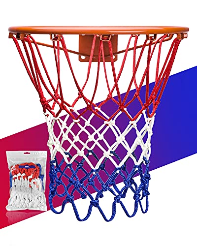 XXXYYY Basketball Net Replacement Heavy Duty, 2023 Professional On-Court Quality [6.88Ounce], Fits Outdoor Indoor Standard Rim, All Weather Anti Whip -12 Loops (Red White Blue)