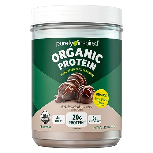 Purely Inspired Plant-Based Protein Powder for Men & Women, Rich Decadent Chocolate (16 Servings) - Vegan & Organic - 20g of Pea Protein Powder for Smoothies & Shakes - Dairy-Free, & Gluten-Free