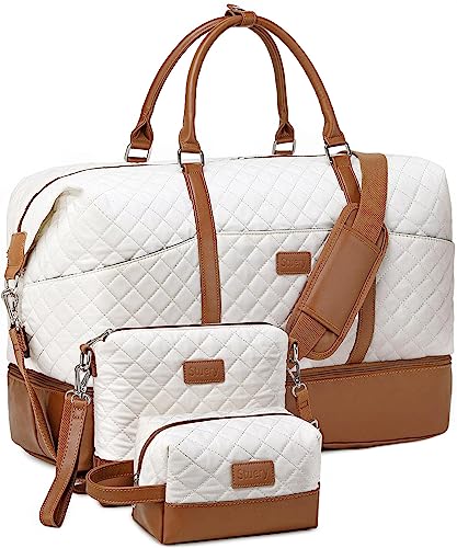 Weekender Bags for Women with Toiletry Bags Large Overnight Bags Travel Duffel Bag Carry On Shoulder Weekend Tote with Shoe Compartment and Wet Pocket for Girls Airplane Traveling, Gym