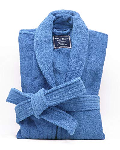 Marquess All-Cotton Bathrobe Thick Plush Cloth Housecoat Terry Toweling, Sweat Steaming Clothes Comfortable & Warm (LIGHT BLUE)