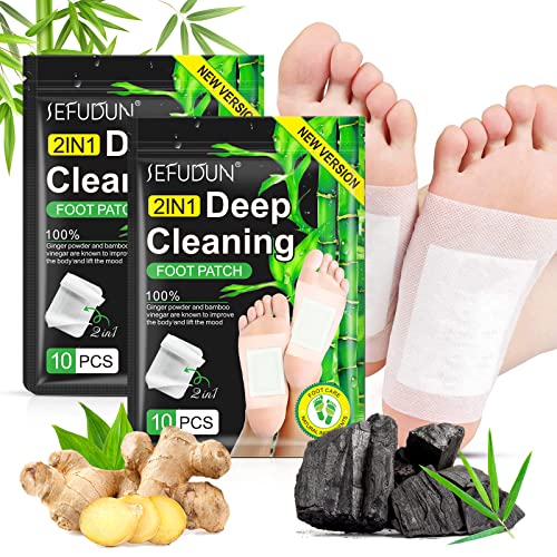 Tudiqe 20PCS Upgrade Foot Pads, 2-in-1 Deep Cleansing Foot Pads, Natural Bamboo Vinegar Ginger Powder Foot Pads for Relieve Stress, Relaxtion and Remove Dampness