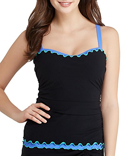 Profile by Gottex Women's Tricolore Underwire Bra Tankini Top (D Cup) Black 34D