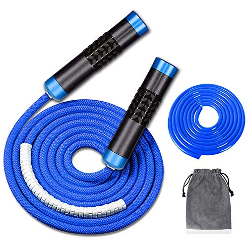 Redify Weighted Jump Rope for Workout Fitness(1LB), Tangle-Free Ball Bearing Rapid Speed Skipping Rope for MMA Boxing Weight-loss,Aluminum Handle Adjustable Length 9MM Fabric Cotton+9MM Solid PVC Rope