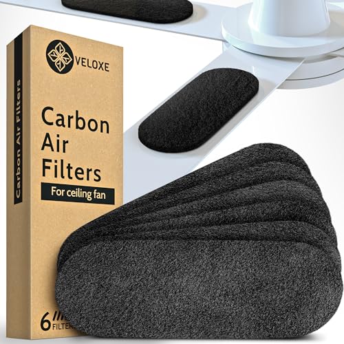 Veloxe Ceiling Fan Filters for Blades | 6-Pack Set Air Filters with Activated Charcoal | Odor Eliminator & Air Purifiers for Common Household Contaminants | Unscented Carbon Air Filters