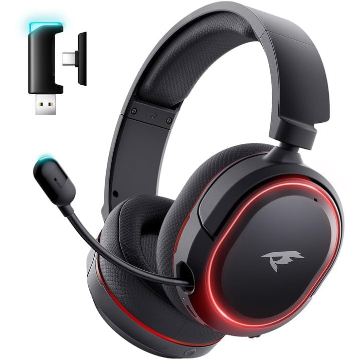 Wireless Gaming Headset, 7.1 Surround Sound, 2.4GHz USB Gaming Headphones with Bluetooth 5.4, 100H Battery, ENC Noise Canceling Mic, 3.5mm Wired, RGB Light, Wireless Headset for PC PS5 PS4 Mac Switch