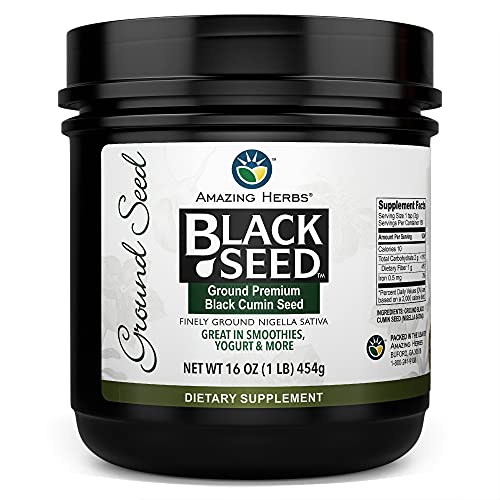 Amazing Herbs Premium Ground Black Cumin Seeds - Finely Ground Nigella Sativa, Gluten Free, Non GMO, Supports Cardiovascular Function & Preserves Digestive Health - 16 Oz