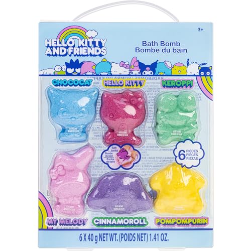 Hello Kitty and Friends Bath Bombs Set, 6 Piece, Bubblegum Scented - Ages 3+ Character Molded – Fun & Bright Colors - Bath Time Fun, Great Birthday Gifts, Stocking Stuffers, by Townley Girl