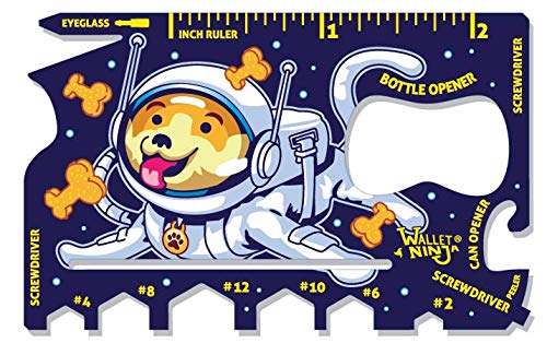 Wallet Ninja Space Puppy, Robot Kitty:18 in 1 Credit Card Sized Multitool - Space Puppy