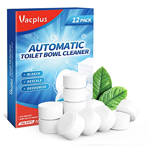Vacplus Toilet Bowl Cleaner Tablets 12 PACK, Automatic Toilet Bowl Cleaners with Bleach, Toilet Tank Cleaners with Sustained-Release Technology, Household Toilet Cleaners with Easy Operation