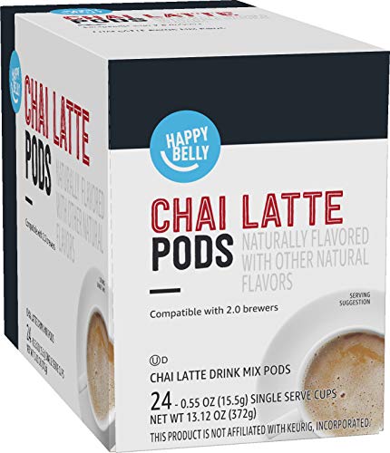 Amazon Brand - Happy Belly Tea Pods Compatible with 2.0 K-Cup Brewers, Chai Latte, 24 Count, Pack of 1 (Previously Solimo)