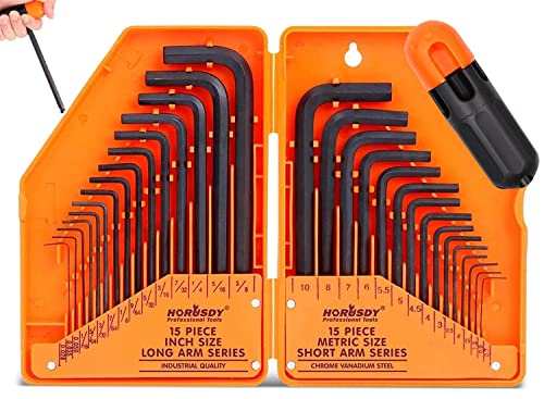 HORUSDY 30-Piece Hex Key Set, Allen Wrench Set Inch/Metric MM(0.7mm-10mm) SAE(0.028'-3/8)