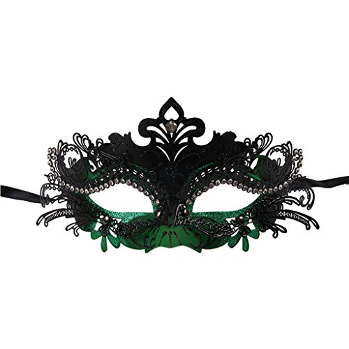 Vanki 1 PCS Masquerade Mask Laser Cut Metal Shiny Rhinestone Party Mask,Green&Black