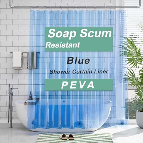 AmazerBath Shower Curtain Liner, 72x72 Transparent Blue Shower Curtain Liner, Lightweight Plastic Shower Curtain Liner, Cute Waterproof Shower Liner for Bathroom with 3 Magnets and 12 Grommet Holes